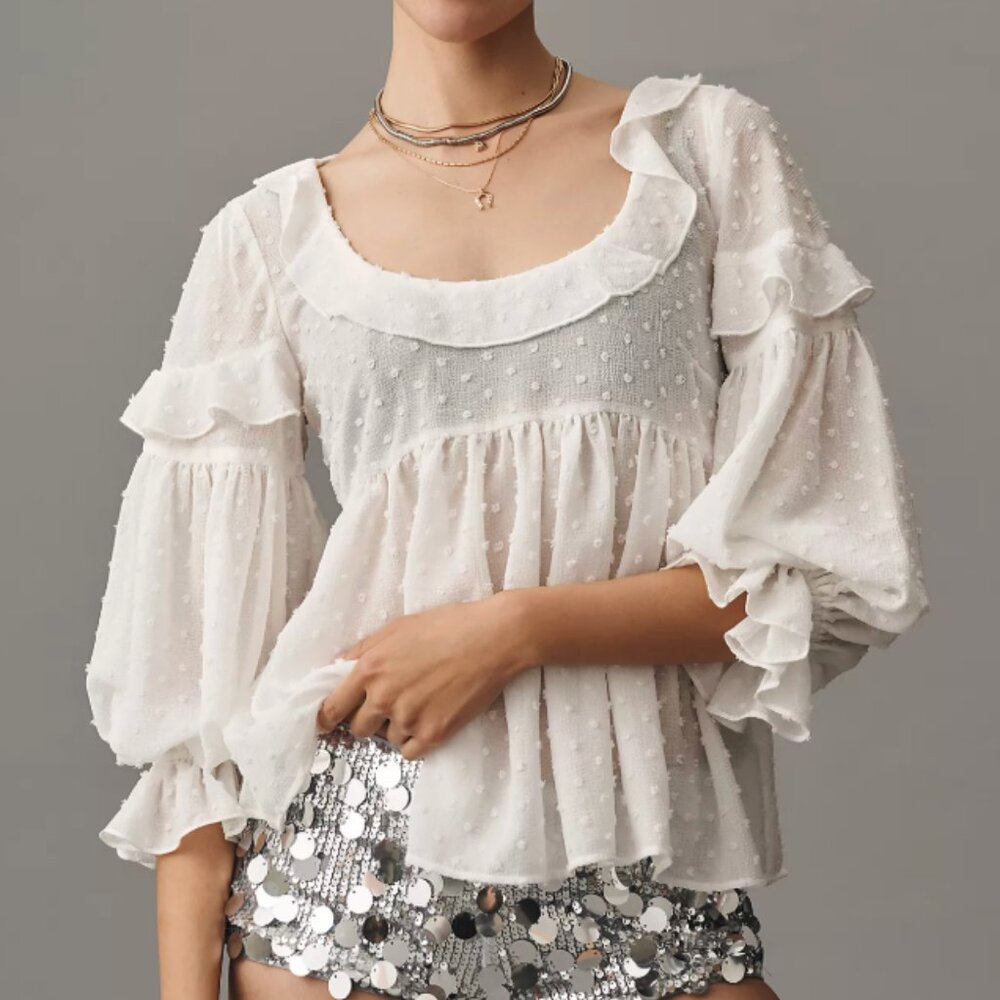 By Anthropologie Ruffled Sheer Boho Blouse - XS